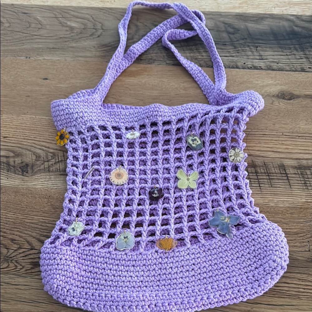Handmade Flower Charm Crochet Bag